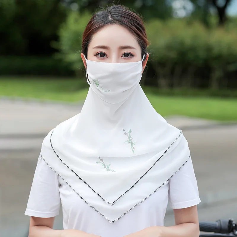 Summer Embroidery Face Cover Sun-Proof Outdoor Mask Breathable Veil Thin  Neck Cover Scarf Mask Scarf for Women Face Mask - AliExpress
