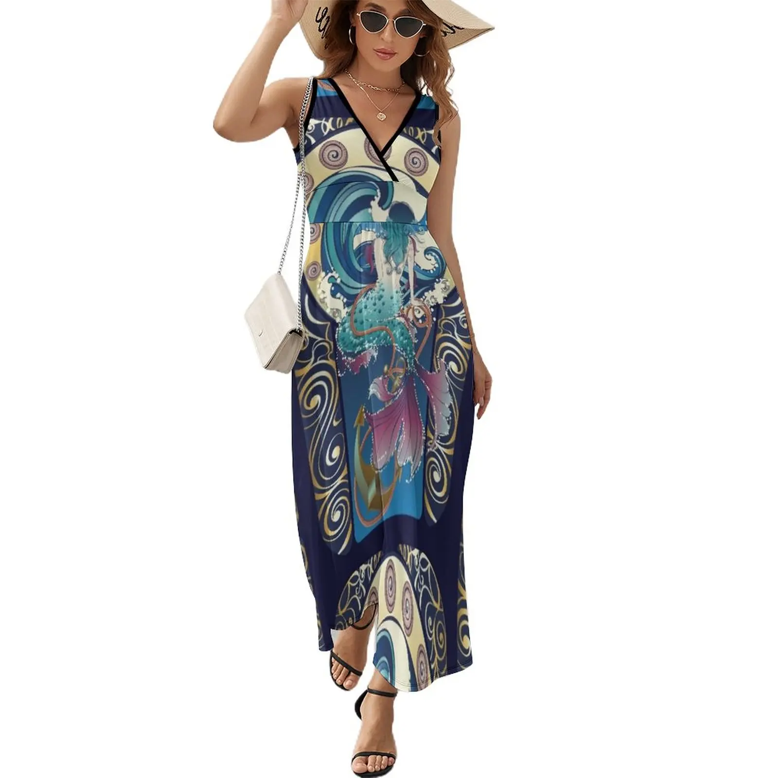 

Blue Mermaid art nouveau Sleeveless Dress dresses for woman dress korean style dress for woman
