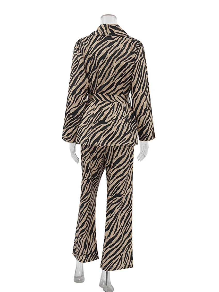 Marthaqiqi Striped Femme Nightgowns Set Turn-Down Collar Pajama Long Sleeve Nightwear Lace Up Sleepwear Pants Femme Nightie Suit