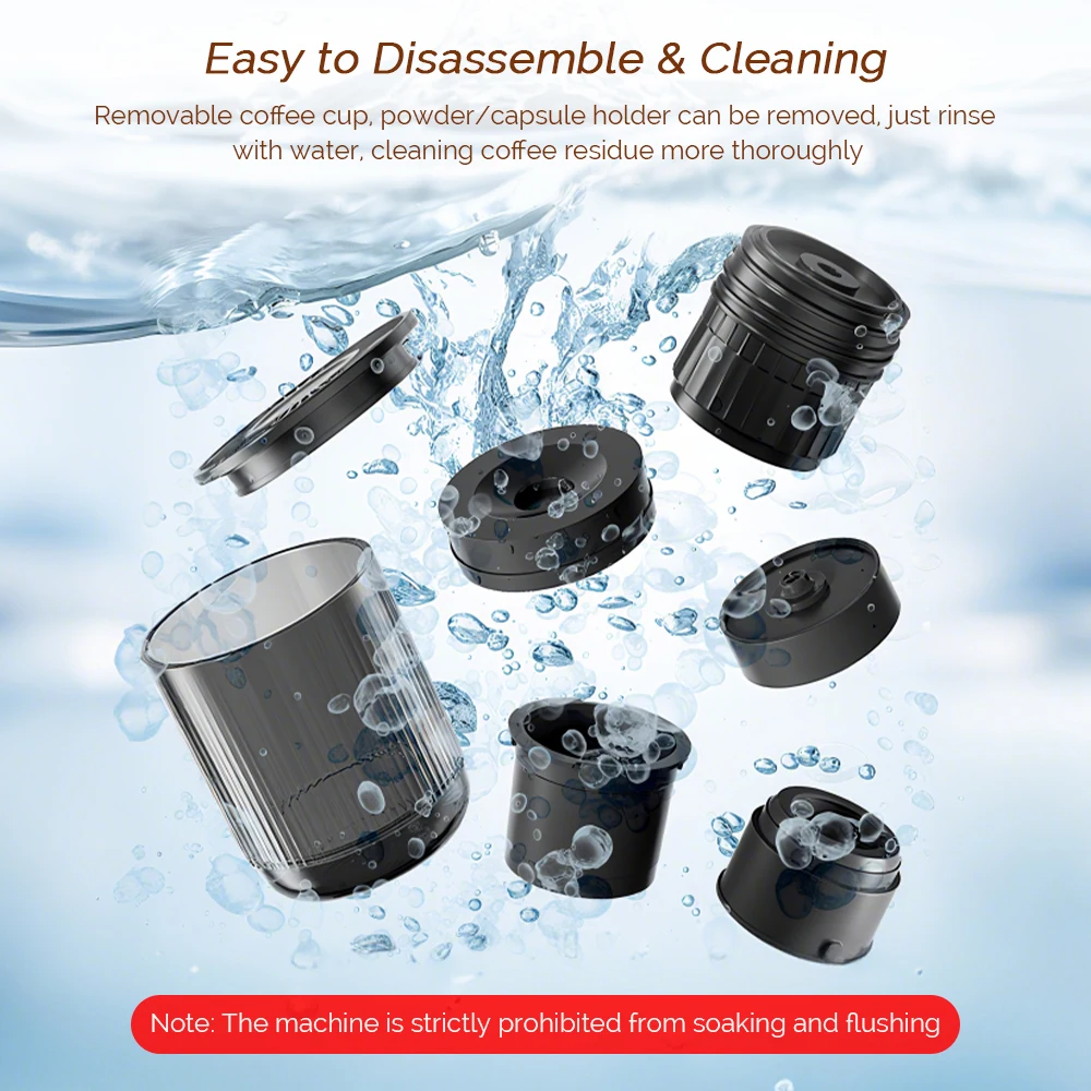 2 in 1 Portable Capsule Coffee Machine Wireless Automatic Heating Coffee Detachable Flushing Espresso Outdoor Travel Office