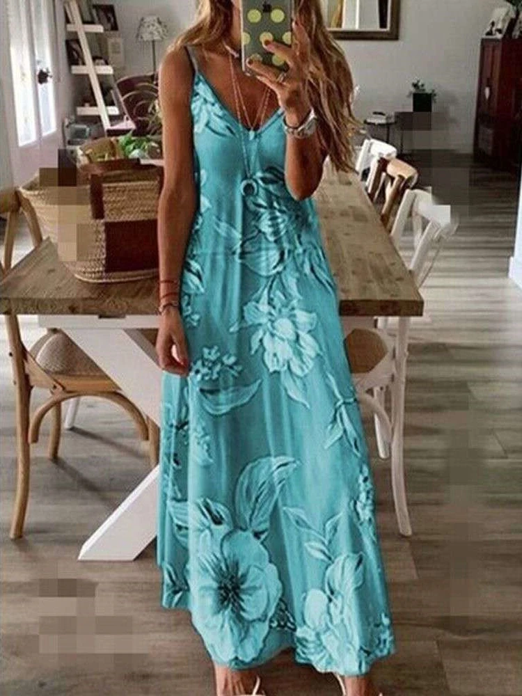 Summer 2025 Slim Fit Slip Dress Casual Women's Dresses European American Style Sleeveless V-Neck Long Dresses Woman Green Dress - Image 6