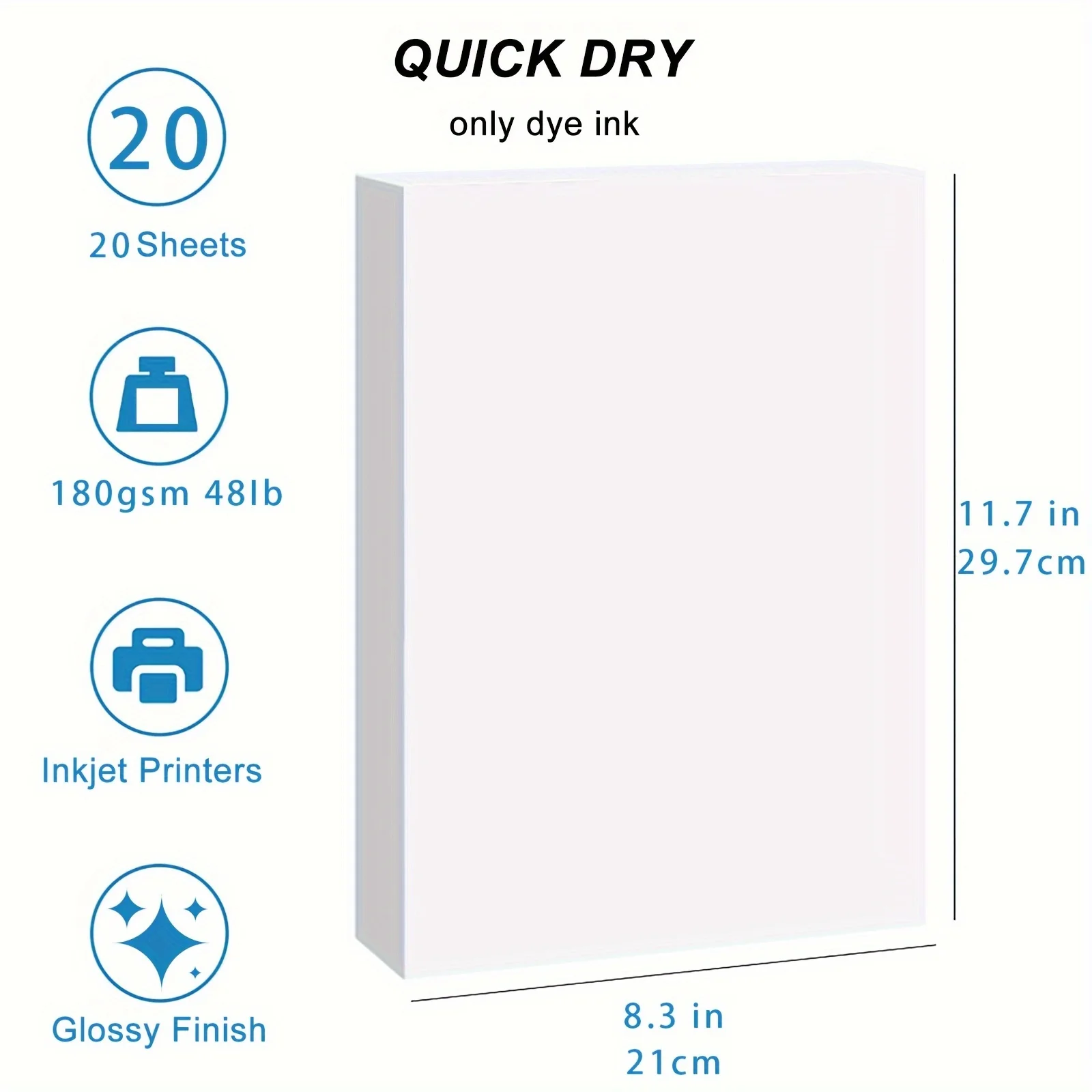 20 Sheets A4 Glossy Inkjet Paper 8.3x11.7 Inches Compatible with Inkjet Printer Use DYE INK 180gsm photo paper photo printing paper