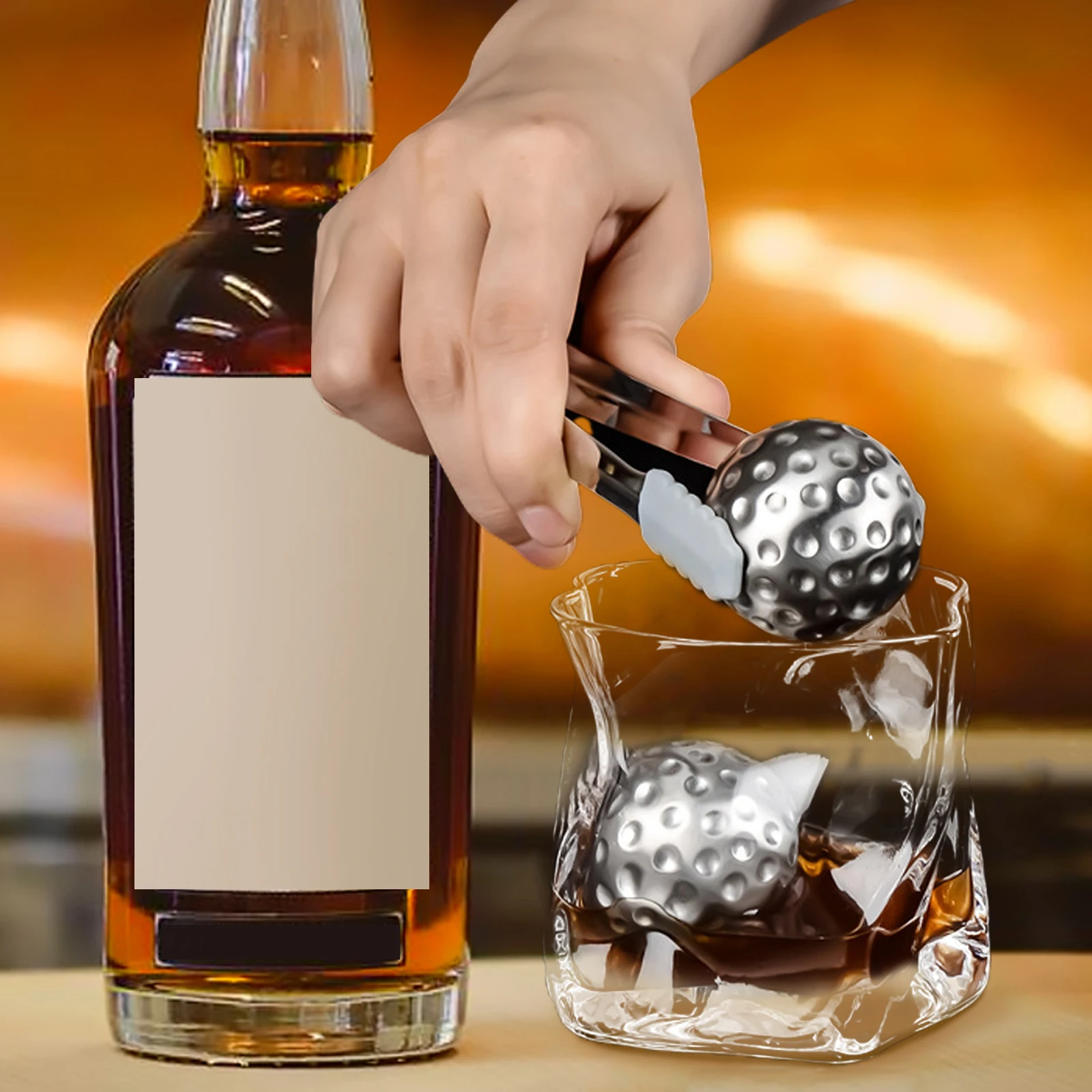 Stainless Steel Ice Cubes Reusable Chilling Stones Golf Shaped Metal Ice  Particles Whiskey Stones with Plier Bar Chiller Tools