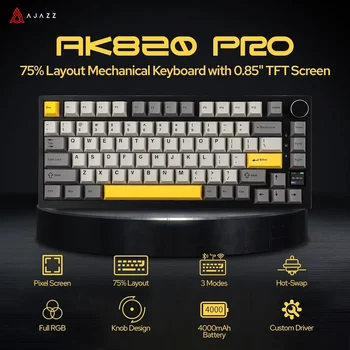 Ajazz AK820/AK820Pro Teclado mecánico para juegos Bluetooth 5,1/teclado personalizado inalámbrico/con cable C con perilla junta de intercambio en caliente