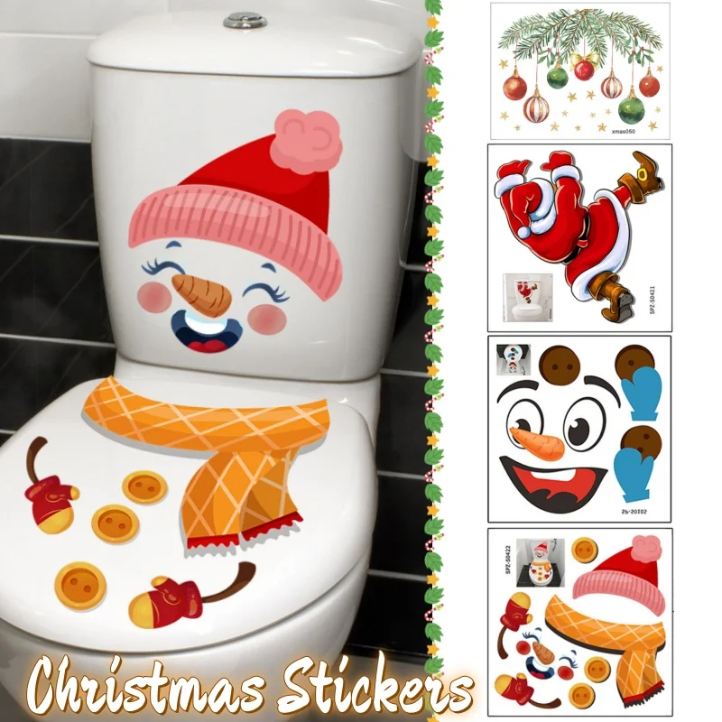 Christmas Toilet Stickers Snowman Santa Claus Bathroom Decoration Stickers Xmas Self-adhesive Window Toilet Sticker Decorations wall stickers,floor stickers,gas pump stickers