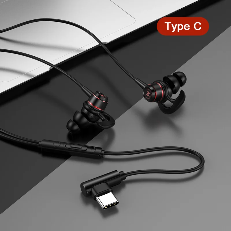 HiFi In-Ear 90° Elbow Wired Gaming Headphones with Type C & 3.5mm Connectivity