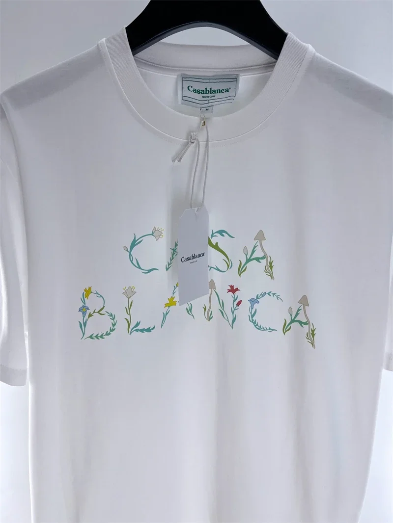 

2024 new Casablanca Floral Letter Printing T-shirt Men Women Oversized Casual Top Tees T Shirt Pure cotton trendy brand T-shirt