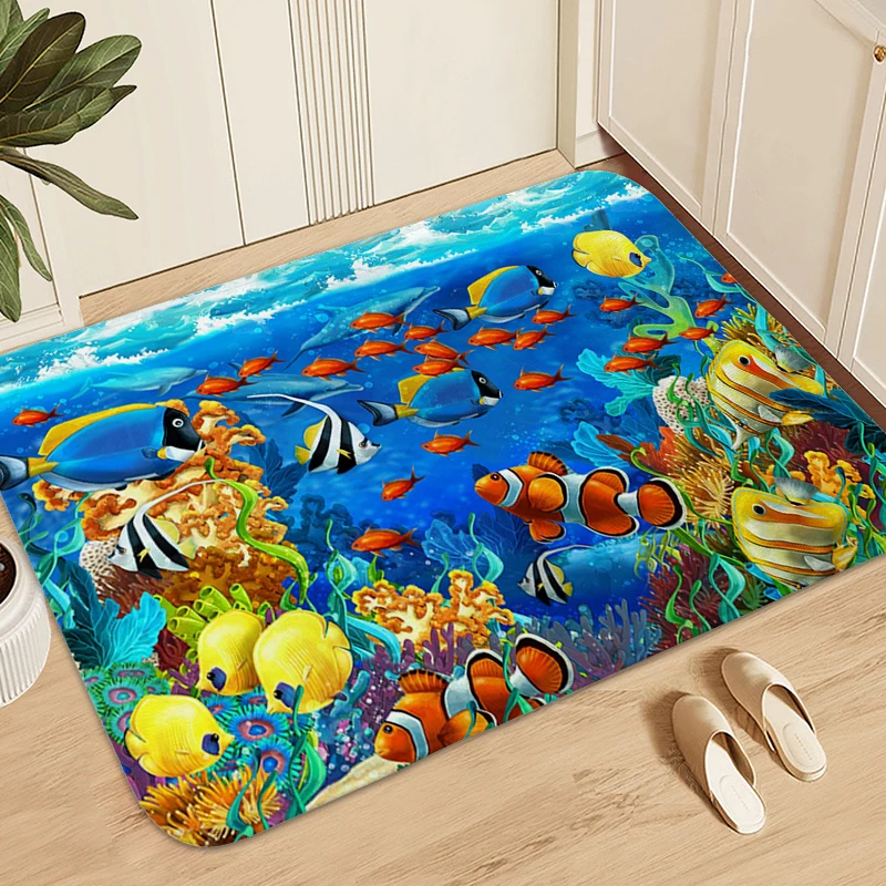 

3D Underwater World Ocean Foot Mat Rug for Bedroom Living Room Floor Carpet Home Entrance Outdoor Entrance Doormat Soft Bathmat