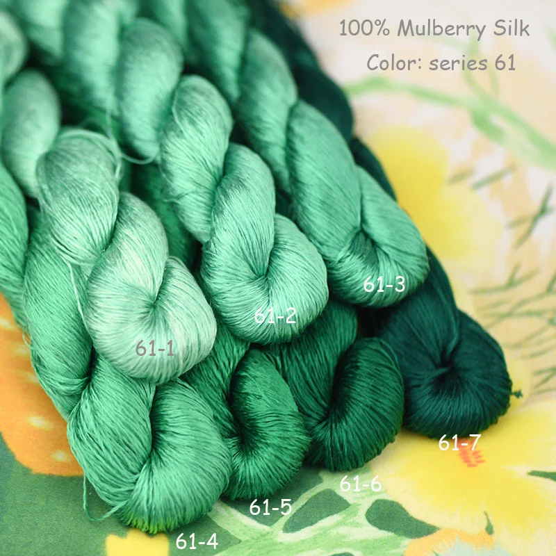 Description Picture 3 of item100% Spun Mulberry Silk Floss Yarn Thread Natural Su Embroidery Silk Threads Yarns Green Jade 61 62 72 73 74 75 76 77 78 79 80