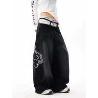 YIBASHU Women Vintage Embroidery Y2K Baggy Jeans Female High Waist 2000s Wide Leg Denim Pants American Retro Harajuku Trouser - Image 2
