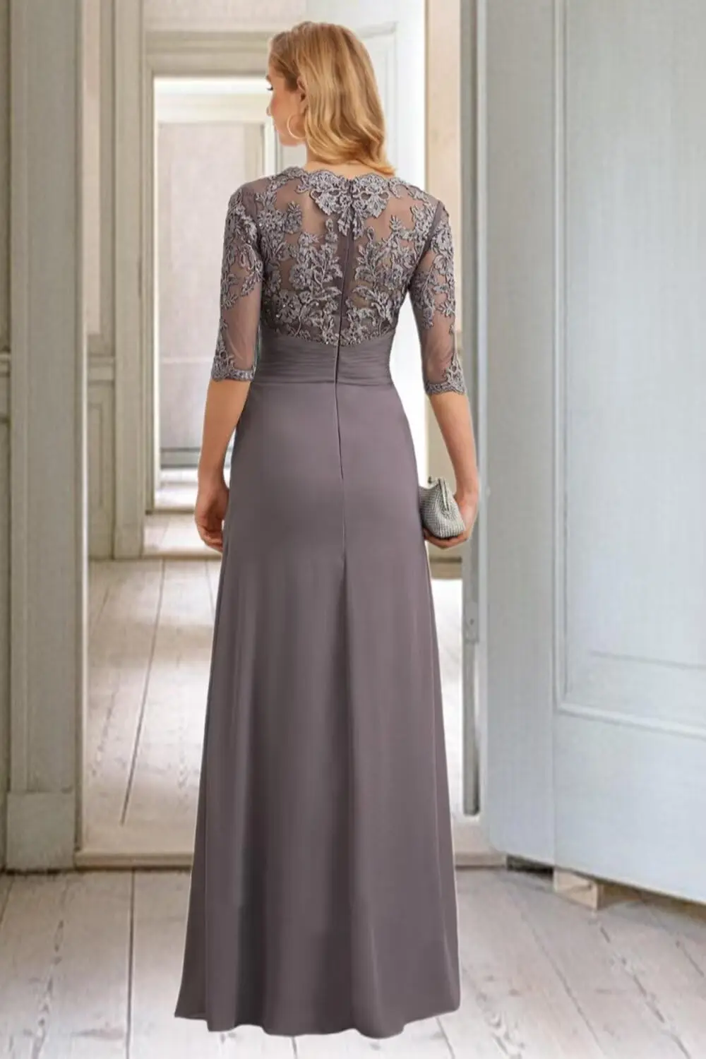 Abiti moderni per la madre della sposa in chiffon con maniche applique in pizzo abito formale lungo per abito da sera da sposa - immagine 2
