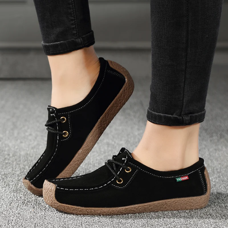 Women Genuine Leather Shoes Flats Comfortable Sneakers Slip On Female Casual Walking Footwear Loafers Shoes zapatos de mujer