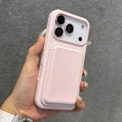Magnetic Liquid Silicone Wallet Slot Card Holder Case with Soft Bumper Cover - iPhone 15 (Pink)
