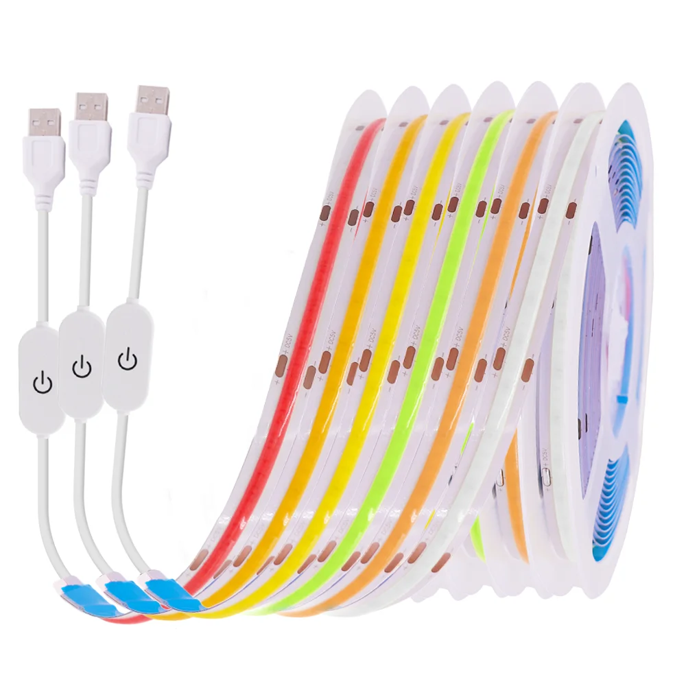 

Dimmable COB LED Strip 5V USB with Touch Switch FOB LED Tape 320Leds/m High Density Flexible Ribbon Linear Lighting 3000K-6000K
