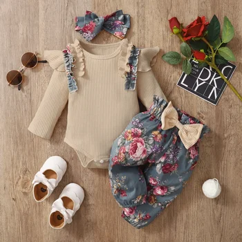 3Pcs Newborn Girl Clothes Set 3 Months Toddler Girl Outfits Baby Bodysuit + Bow Pants Infant Clothing Baby Girl Clothes 1