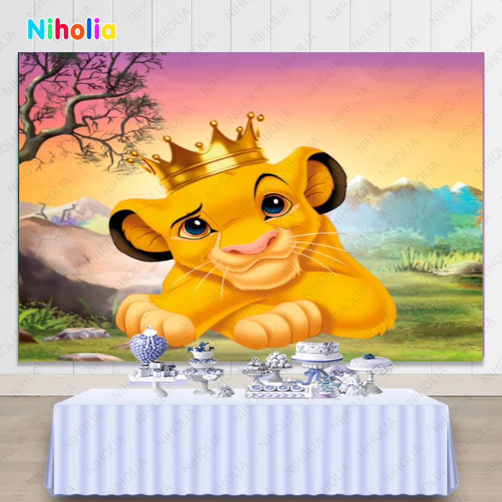 120*80cm il re leone Simba tema foto sfondo decorazione di compleanno  forniture per feste sfondo in tessuto vinilico ragazzi Baby Shower -  AliExpress