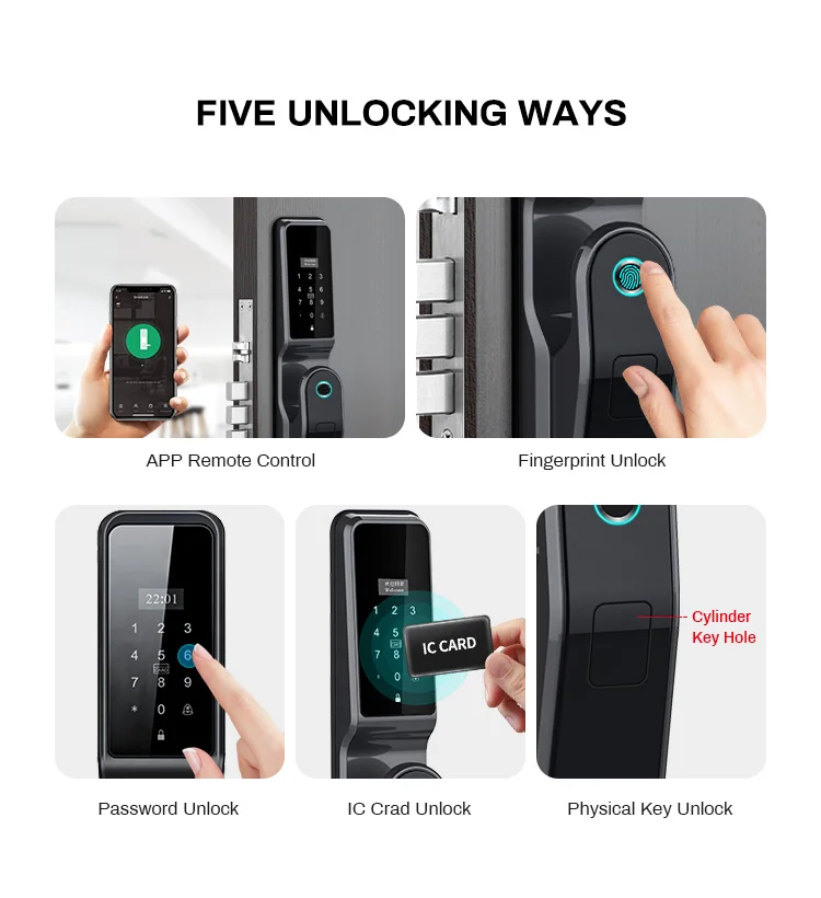 Wifi Smart Lock Door With Tuya APP Remotely Biometric Fingerprint Smart Card Password Key Unlock Smart Life Smart Home proximity card reader with keypad