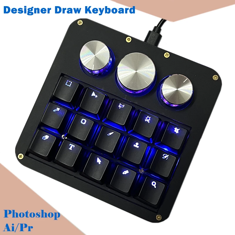 Macro Encodes Keyboard 15 Keys Functions Programmable Knob
