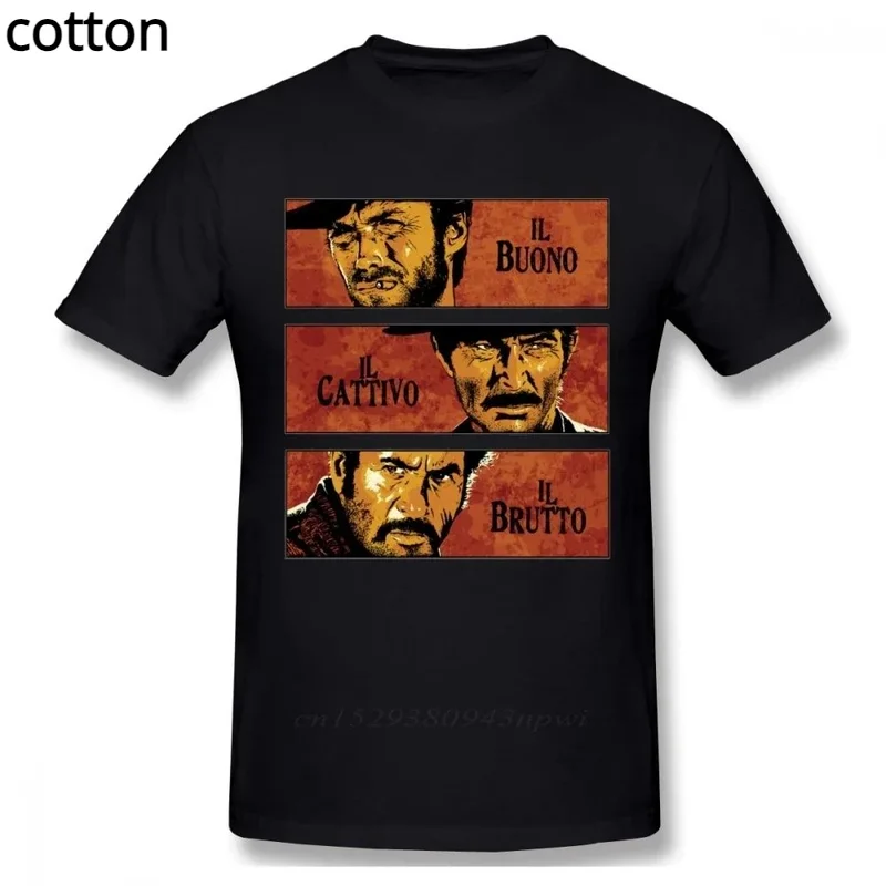 

Fashion Men Clothing The Good The Bad and Ugly Print T Shirt for Male Il Buono Brutto Cattivo Tops Summer Commuter Casual Tees