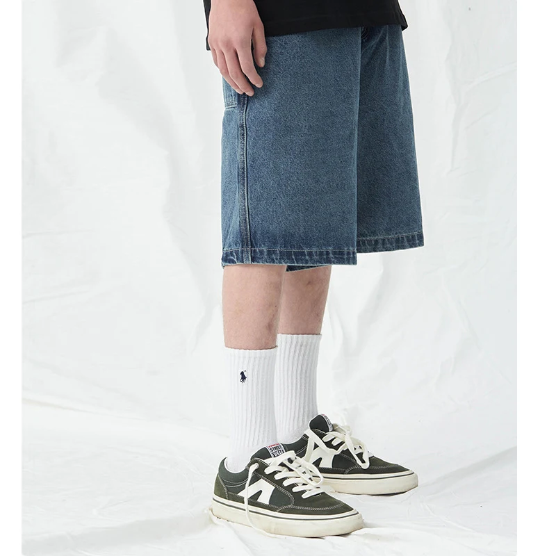 Men's Blue Denim Shorts 2023 Summer Casual Loose Baggy Jeans Shorts Harajuku Streetwear Hip Hop Short Pants Solid Color