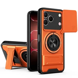 Rotatable Slide Camera Protection Ring Stand Shockproof Phone Case Cover for Tecno Spark 50 4G (Orange)