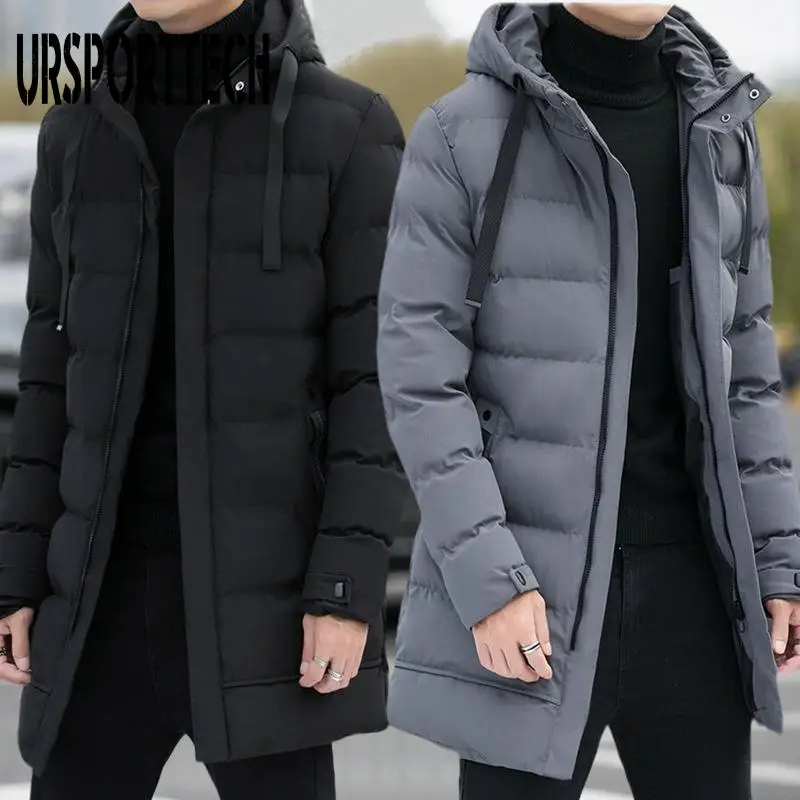 Winter Men Jacket Mid Length Hooded Cotton Jacket 2024 Winter New Down Cotton Jacket Long Cotton Coat Winter Coat Male Parkas