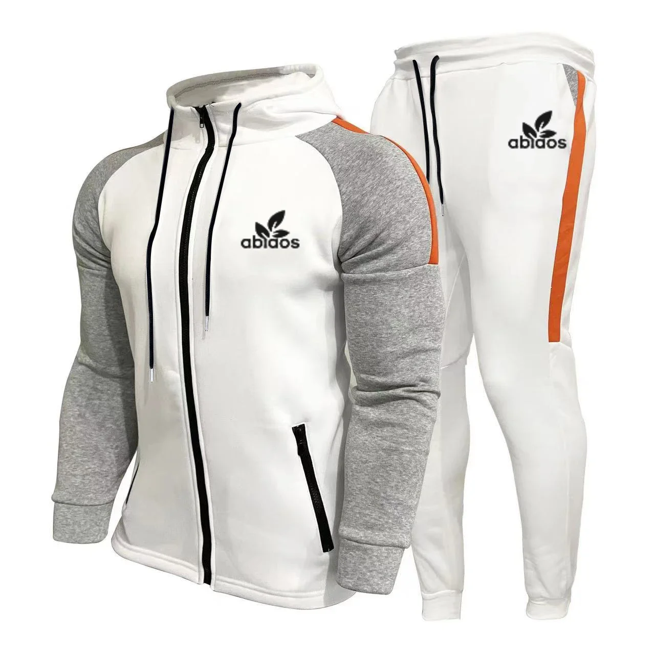 Men's Wool Sweatshirt And Sports Pants Set, Patchwork Print, Hip-Hop Hoodie, Jogging Sportswear, New Autumn/Winter 2024