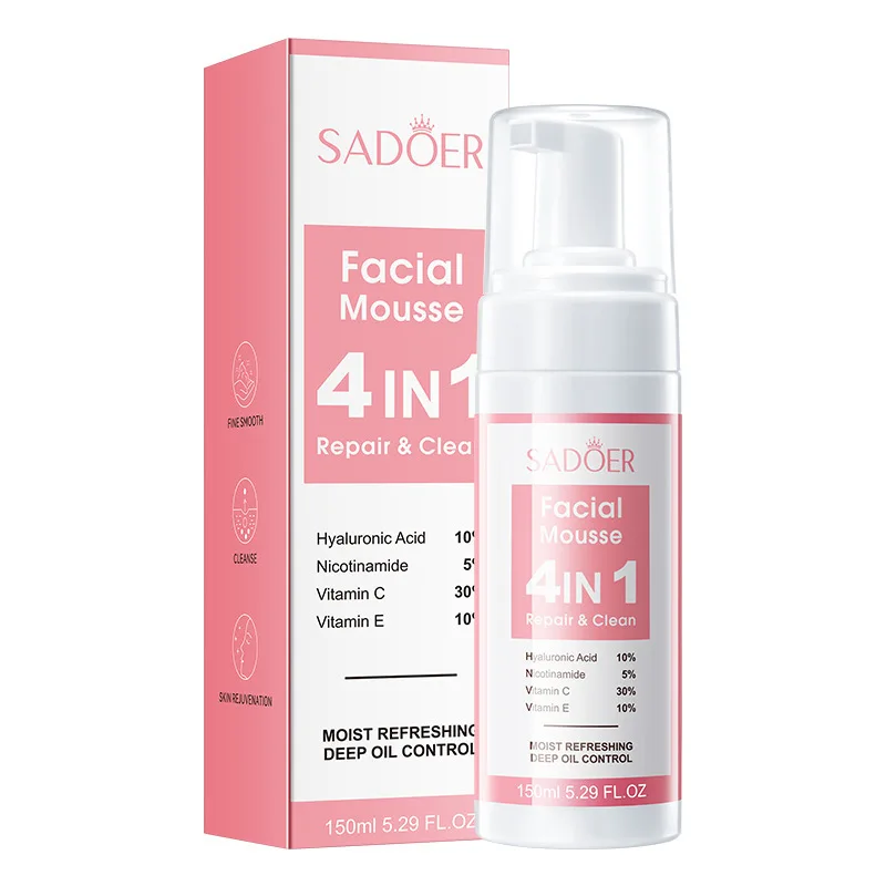 SADOER 4 in 1 Facial Mousse Face Wash Foam Facial Cleanser Moisturizing Brightening Hydrating Face Cleansing Skin Care Products 5