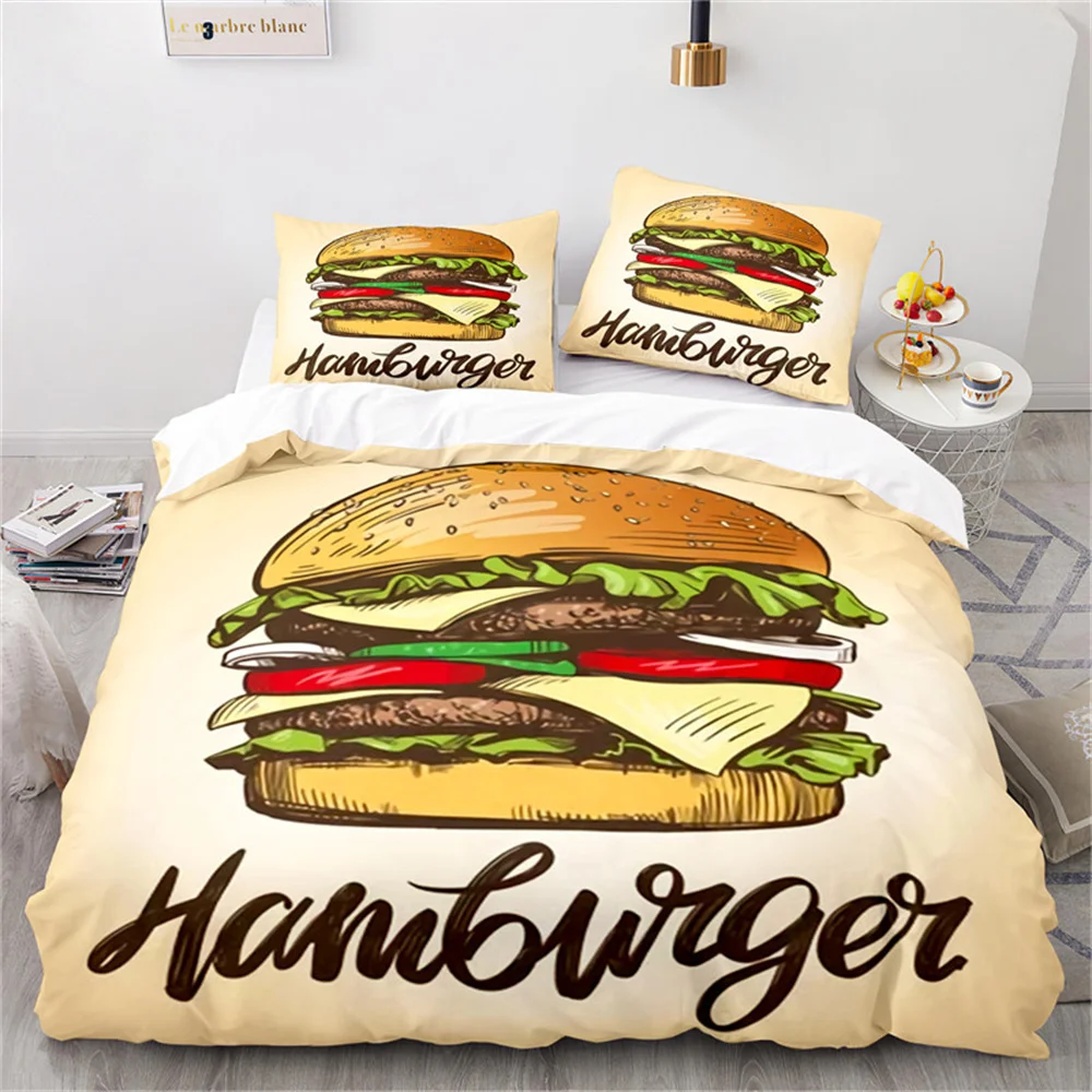 

Duvet Cover Gourmet Food Burger Bedding Set Hot Dog French Fries Comforter Cover Microfiber Quilt Cover King Size Bedroom Decor