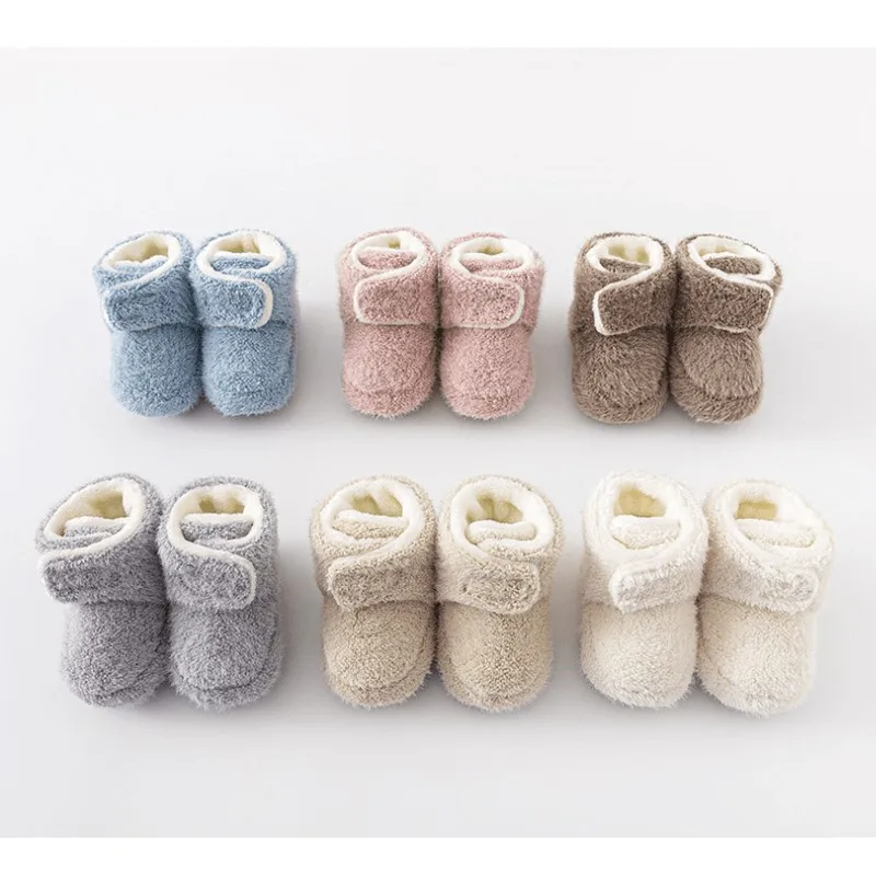 Newborn Baby Boy Girl Winter Fluffy Training Shoes Fleece Inside Infant Toddler Boots Velcro Sneakers Soft Casual Chaussure Sock 2
