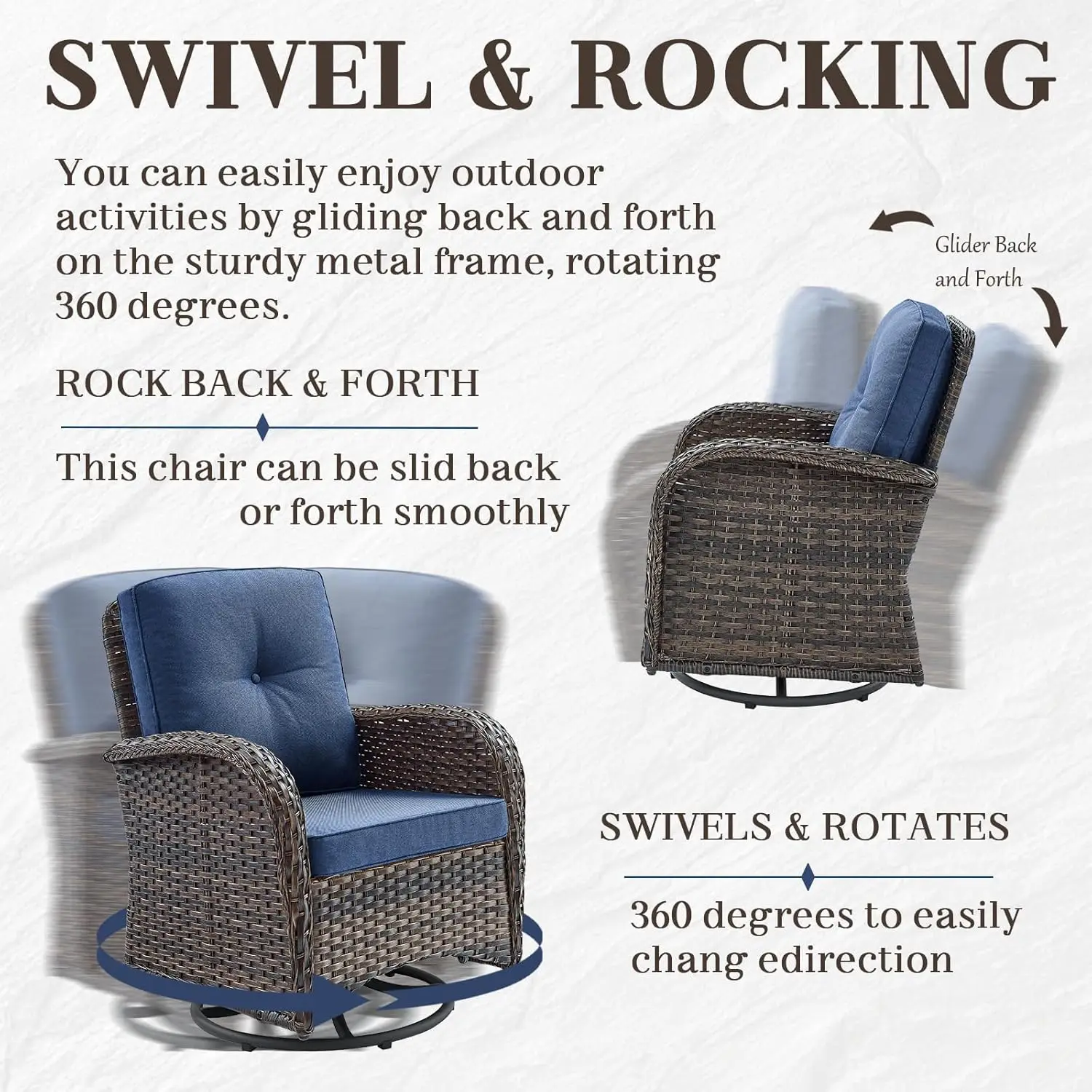 5-Piece Patio Furniture Set with Fire Pit,Wicker Outdoor Swivel Rocker Chairs Patio Sofa for Backyard,Poolside,Deck