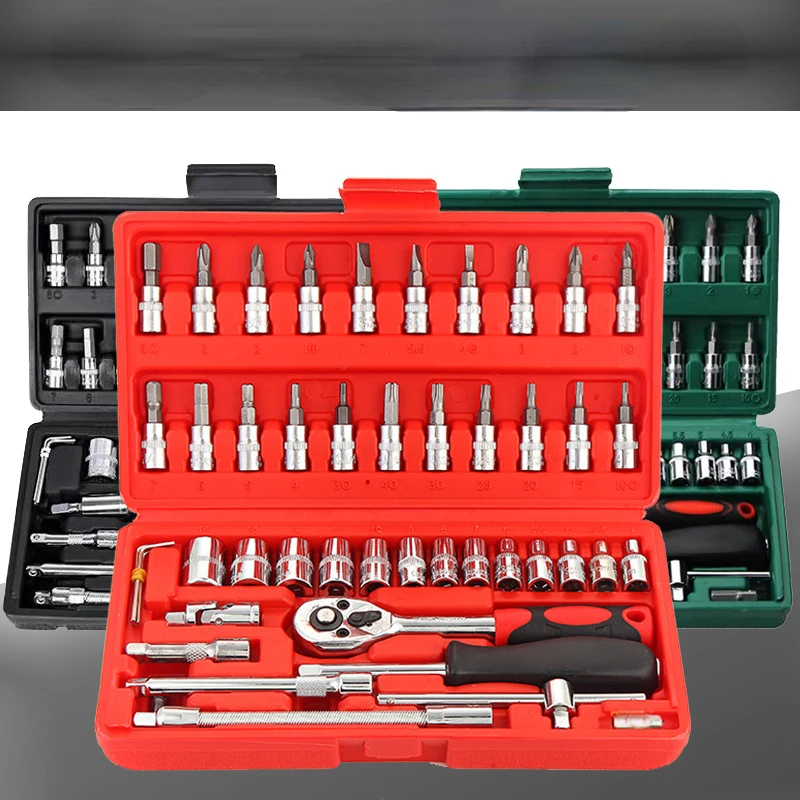 46 piece auto repair tool set, sleeve tool with ratchet wrench, screwdriver combination tool set, auto parts tools kit set 53pcs 1 4 inch drive socket ratchet wrench set with drive screwdriver wrenches repairing kit ，tools set