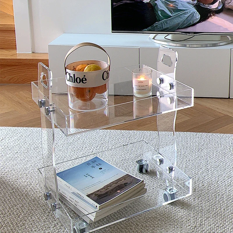 

Nordic creative living room solid color cloud acrylic small cart side table movable storage rack storage rack