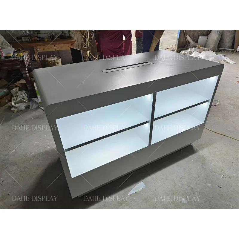 맞춤형 휴대폰 매장 진열대 노트북 이어폰 쇼케이스 나무 진열대 LED 조명 휴대폰 진열 카운터