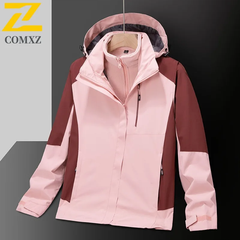 COMXZ Men Coat Thickened Warm Solid Color Outdoor Travel Work Biker Jacket 3 in 1 Camping Breathable Scratch Resistant Outerwear