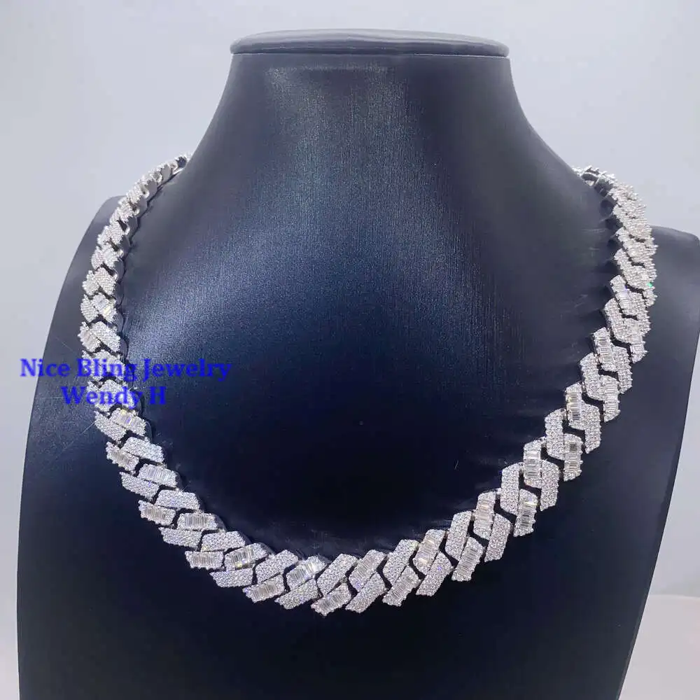 

Gra Certificated 925 Sterling Silver 15mm Iced Out Hip Hop Thick Heavy Vvs Moissanite Cuban Link Chain with Diamonds