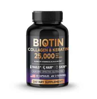 Biotin Collagen&Keratin 25000 mcg Vitamins B2, B3, B6 - Non-GMO Dietary Supplement for Hair Growth Support - USA Made - 60 caps 1