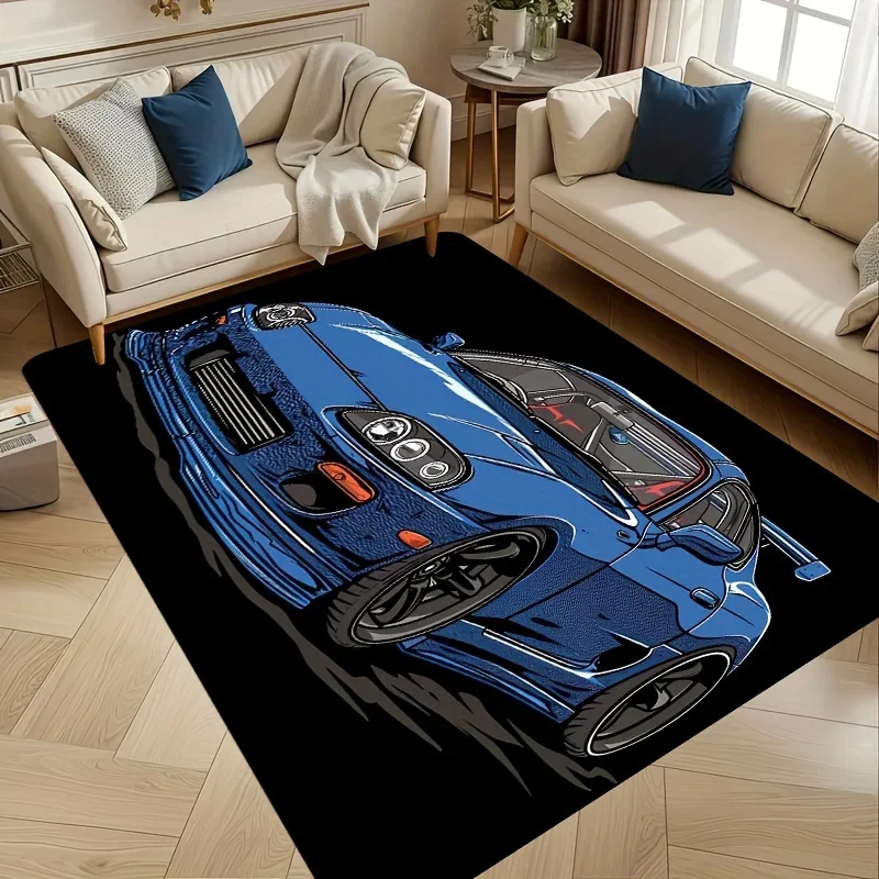1pc Rectangle Racing Car Pattern Floor Mat For Living Room Bedroom
