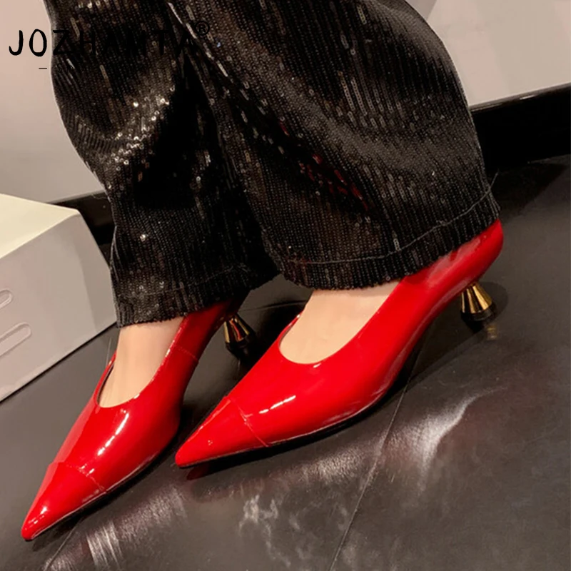 

JOZHAMTA Size 34-40 Real Leather Women Pumps Wedding Sexy Pointy High Heels Shoes 2024 Fashion Flats Office Lady Elegant Dressy