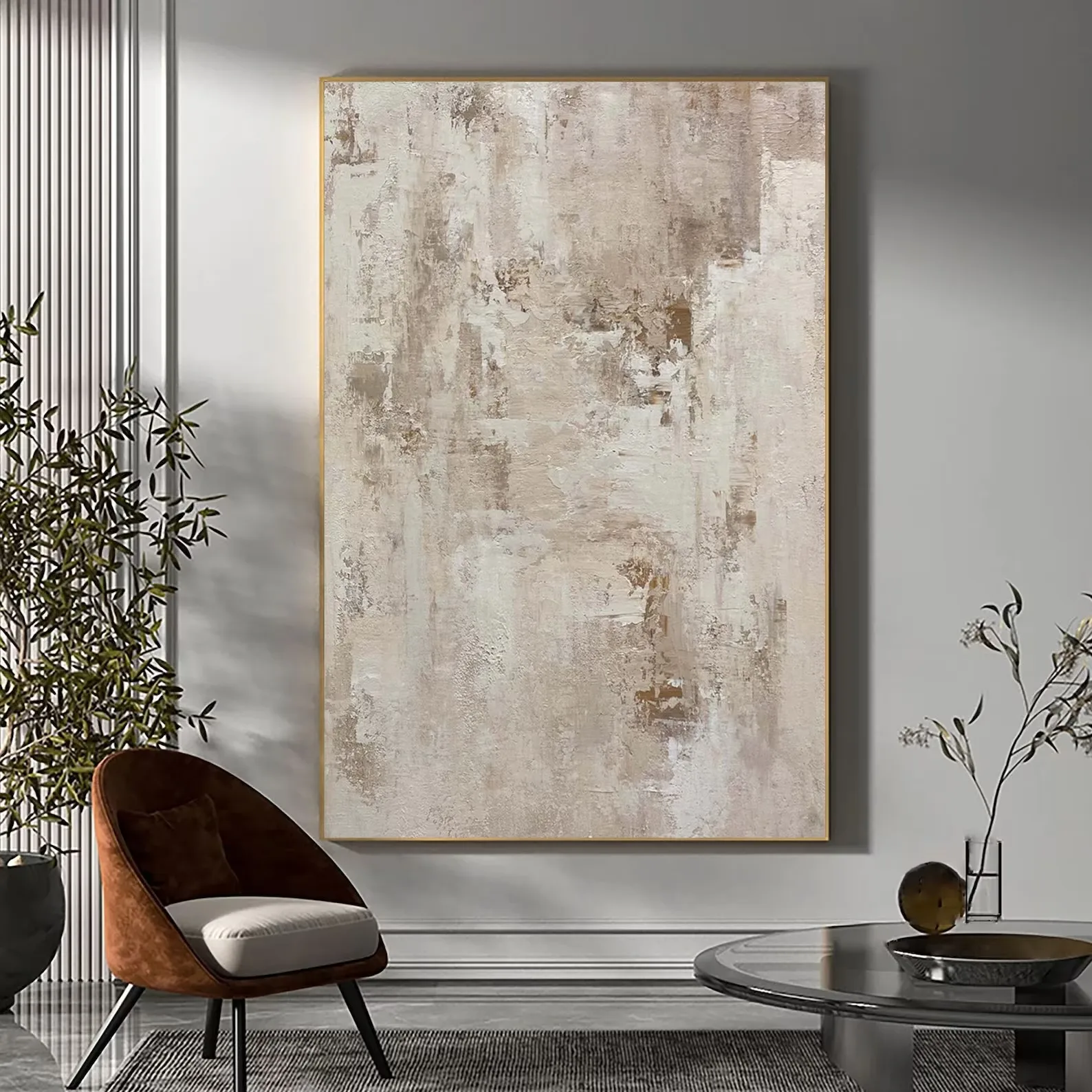 

Hand Painted Abstract Painting On Canvas Art Large Original Beige Canvas Painting Wabi Sabi Wall Art Boho Japan Style Home Decor