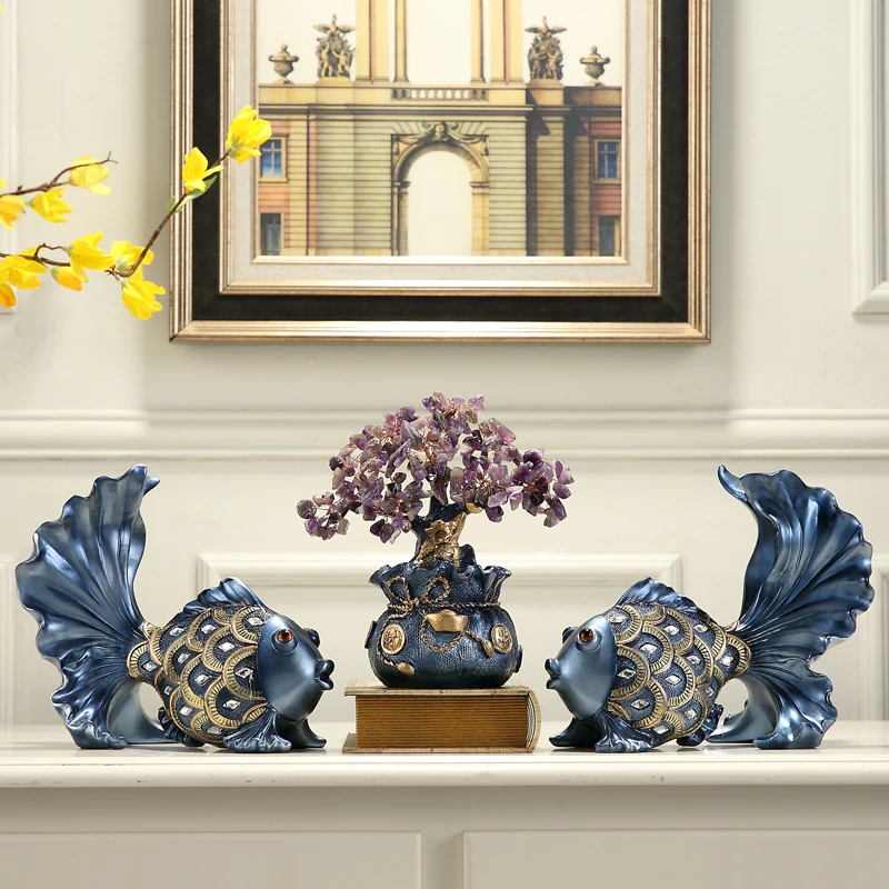 

Nordic Fortune Tree Lucky Love Fish Resin Ornaments Housewarming Wedding Gift Home Livingroom Porch Cabinet Sculpture Decoration