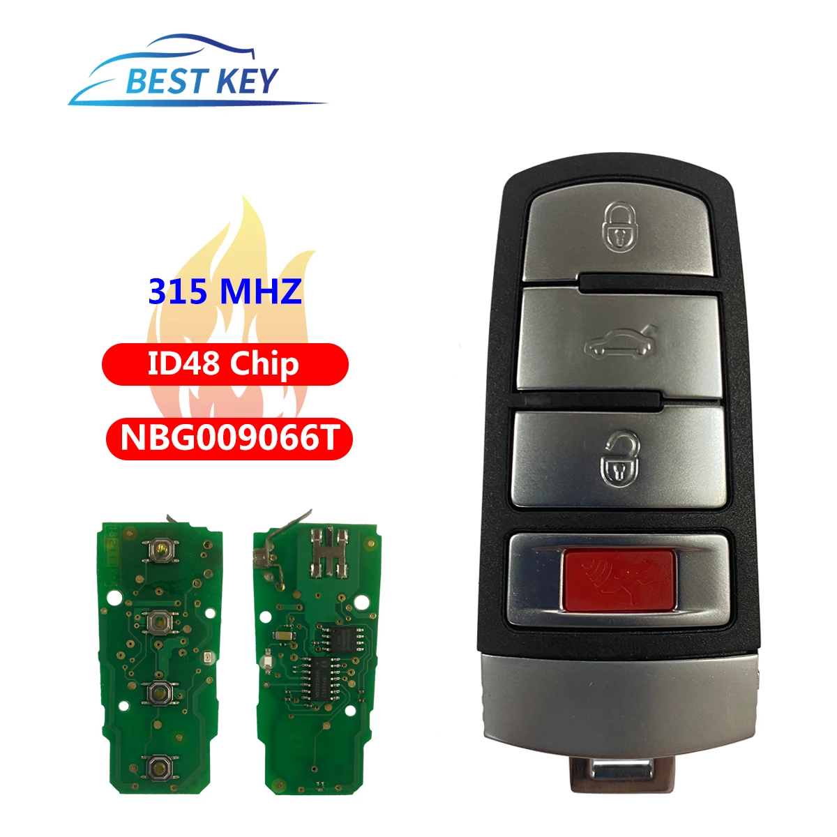 BEST KEY Car Remote Control Key For VW Volkswagen Passat 2006-2013 CC 2009-2015 Promixity Card   ID48 Chip 315MHz NBG009066T