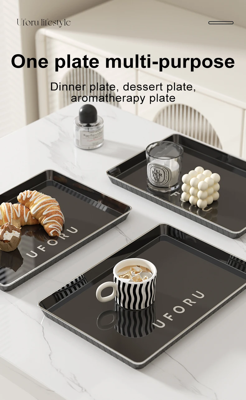 Description Picture 3 of itemUFORU Tray Household rectangular plastic living room tea table water cup tea tray tea set dessert storage tray