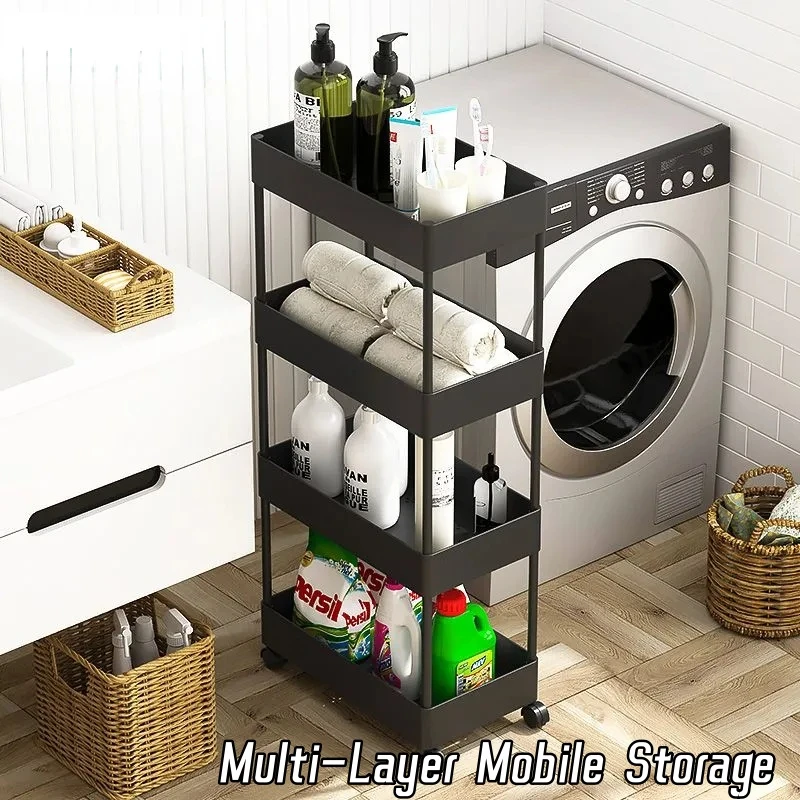 4 Floors Home Bathroom Mobile Storage Rack Beauty Salon Trolley Shelf Portable Clip-in Storage Rack Multi-Layer Snack Rack 2