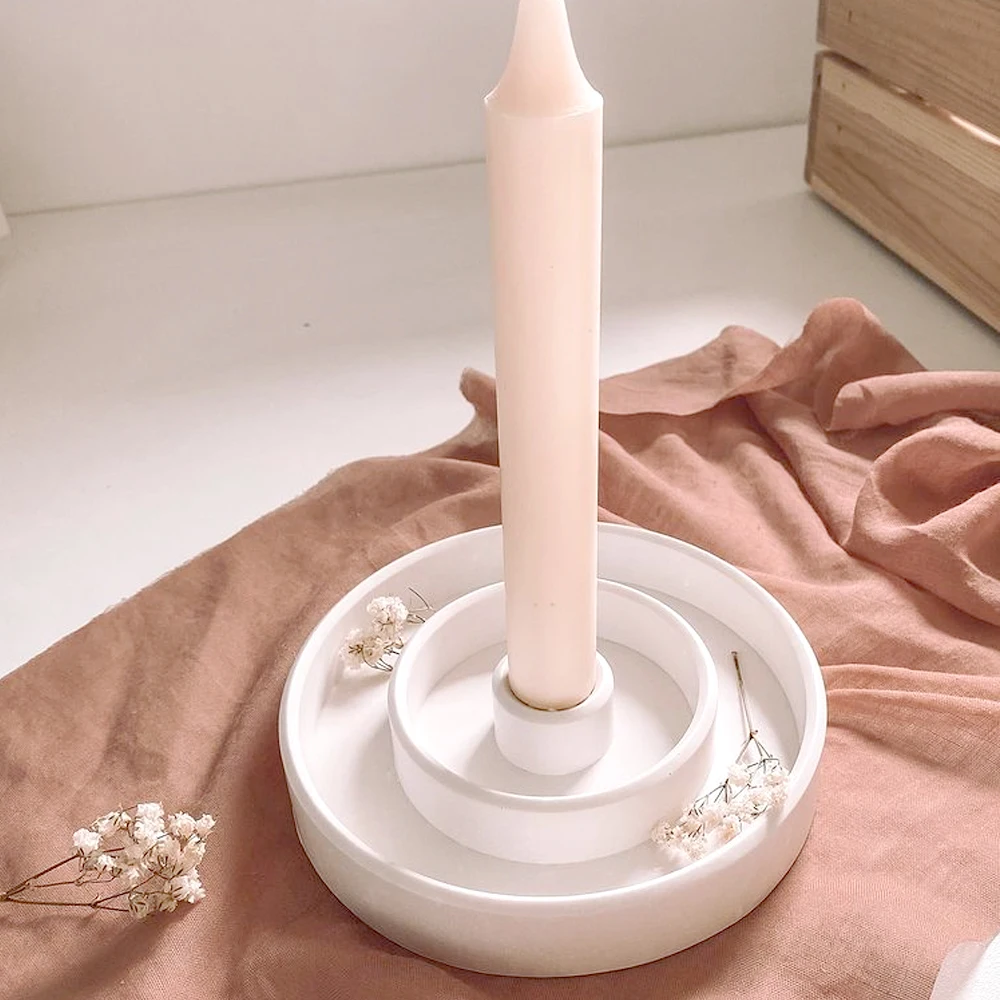 Concrete Round Candlestick Siliocne Mold DIY Handmade Plaster Epoxy
