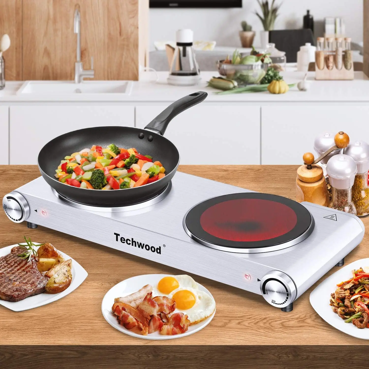 Hot Plate Dual Electric Stoves, Countertop Stove Double Burner for Cooking, Infrared Ceramic Hot Plates Double Cooktop 6