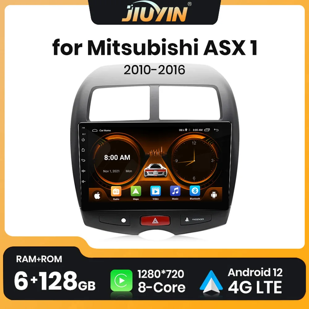 

Автомагнитола JIUYIN 6G + 128G для Mitsubishi ASX 1 2010-2016, автомобильный видеоплеер CarPlay, Android, Автомобильный GPS No 2 din, DVD