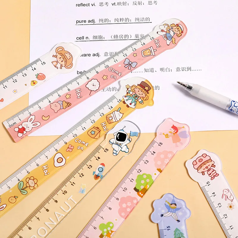10 Pcs Plastic Cute Cartoon 15cm Ruler Stationery Funny Drawing Office School Measuring Drawing  Student Creative School Supply