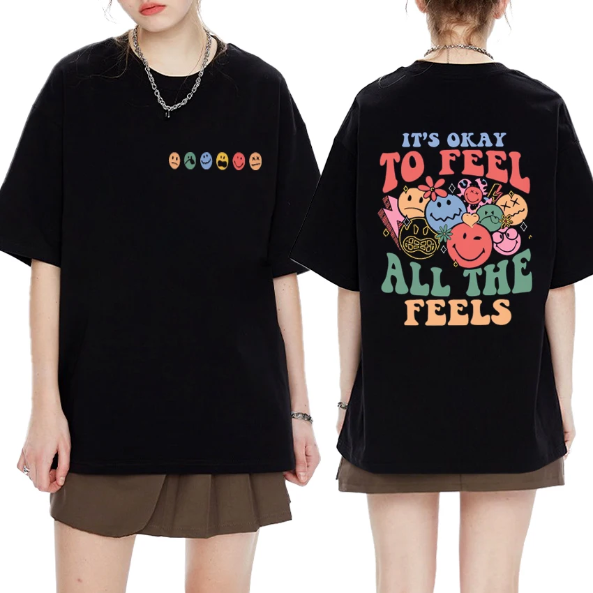 

Hot sale It's Okay To Feel All The Feels Graphics short sleeve T-shirts Men Women funny vintage Tee shirt Unisex Oversized Tops