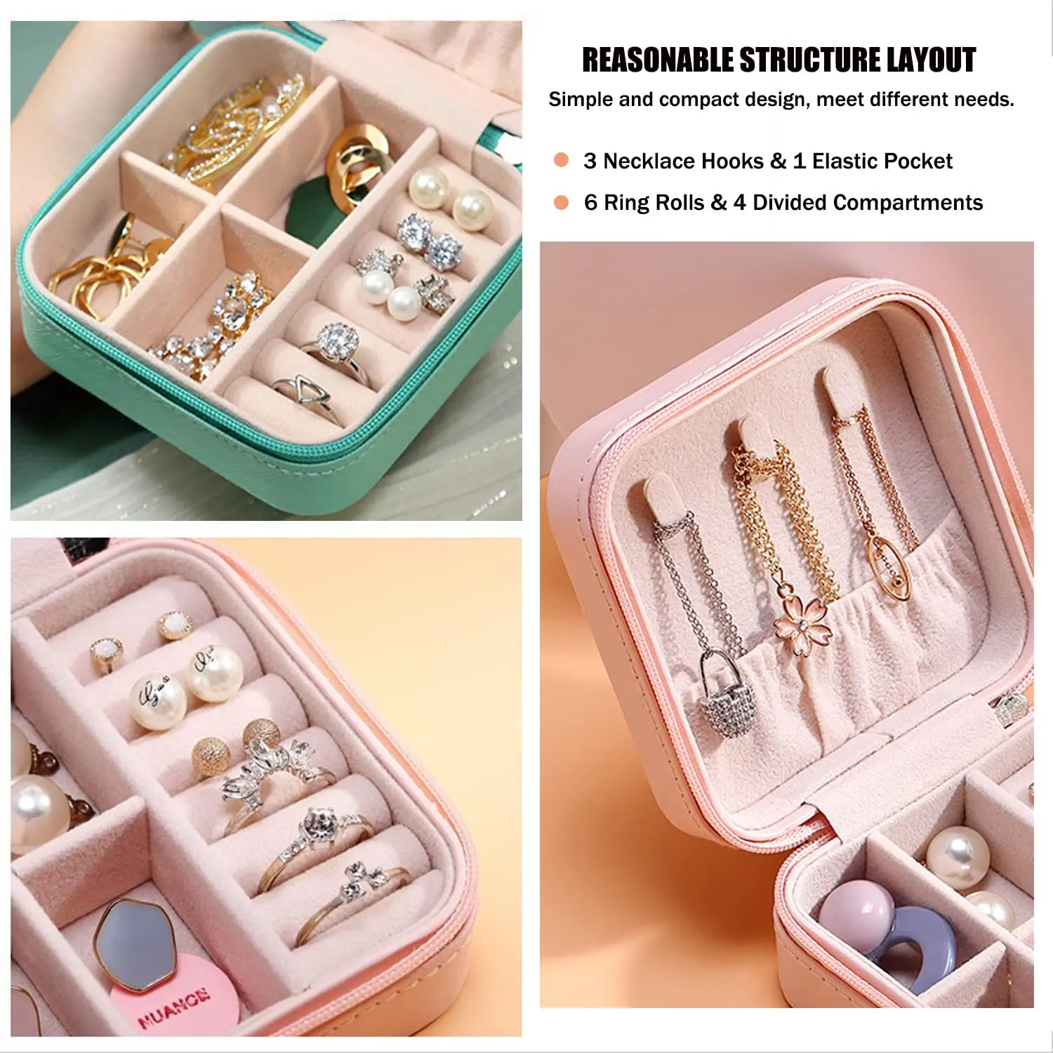 Compact Jewelry Organizer - Portable PU Leather Case for Rings, Necklaces, and Earrings